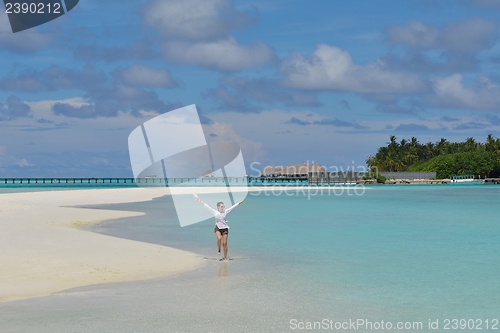 Image of happy woman enjoy  summer time