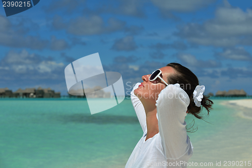 Image of happy woman enjoy  summer time