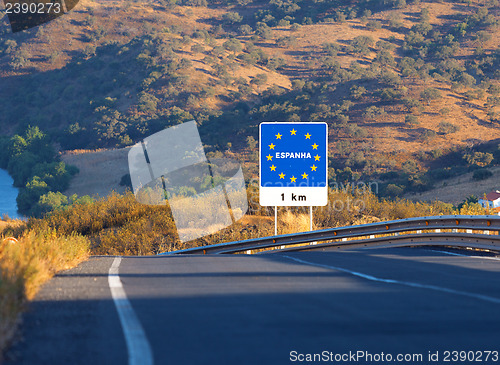 Image of Road sign on the border, Spain
