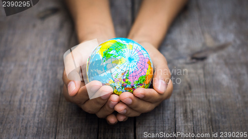 Image of Person holding a world