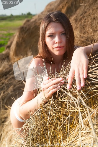 Image of sexy girl on hay stack