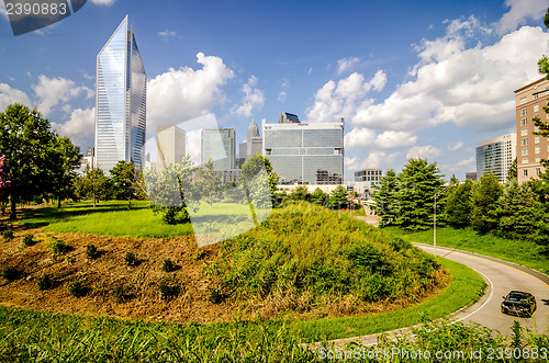 Image of skyline and city streets of charlotte north carolina usa