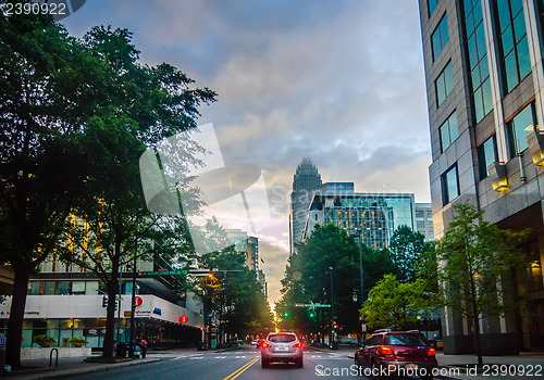 Image of skyline and city streets of charlotte north carolina usa