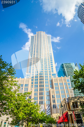 Image of skyline and city streets of charlotte north carolina usa