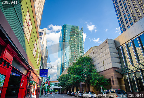 Image of skyline and city streets of charlotte north carolina usa