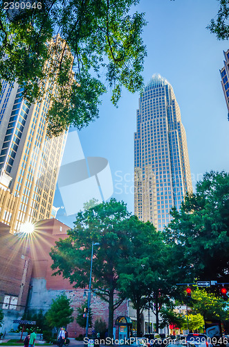 Image of skyline and city streets of charlotte north carolina usa