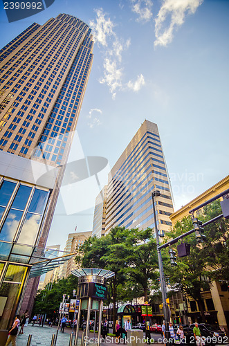 Image of tall highrise buildings in uptown charlotte near blumenthal perf