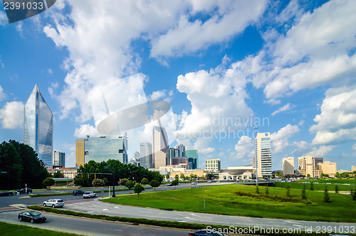 Image of skyline and city streets of charlotte north carolina usa