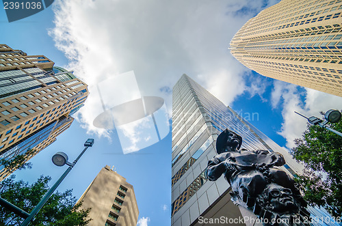 Image of skyline and city streets of charlotte north carolina usa