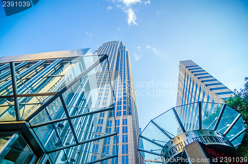 Image of tall highrise buildings in uptown charlotte near blumenthal perf