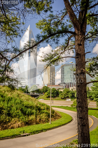 Image of skyline and city streets of charlotte north carolina usa