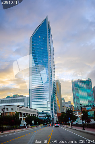 Image of skyline and city streets of charlotte north carolina usa