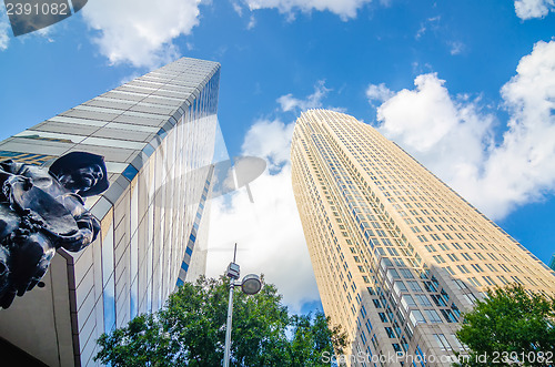 Image of skyline and city streets of charlotte north carolina usa