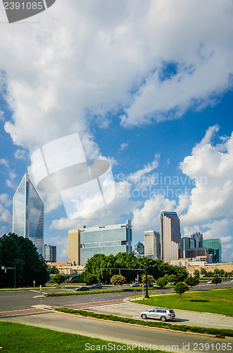 Image of skyline and city streets of charlotte north carolina usa