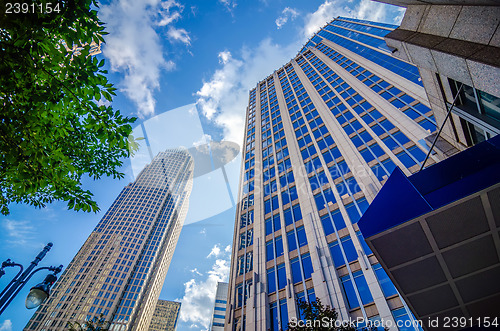 Image of skyline and city streets of charlotte north carolina usa