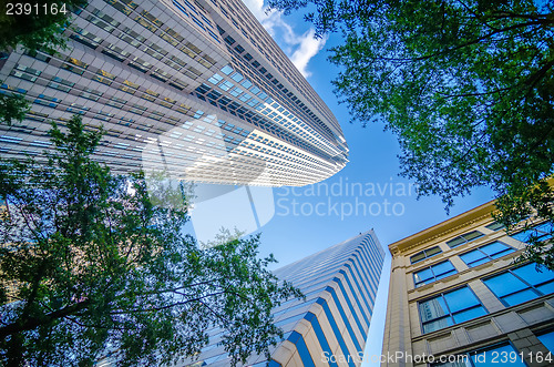 Image of skyline and city streets of charlotte north carolina usa