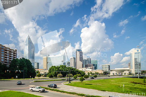 Image of skyline and city streets of charlotte north carolina usa