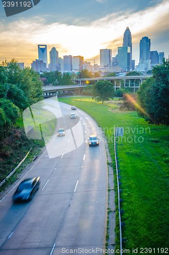 Image of sun setting over charlotte north carolina a major metropolitan c