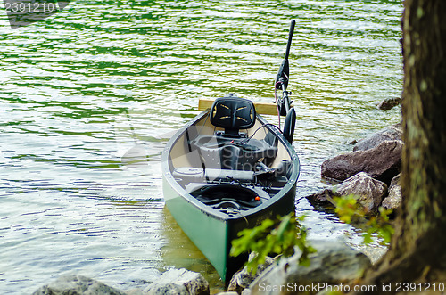 Image of kayak with electric motor