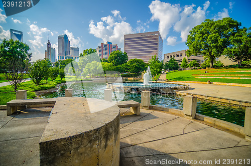 Image of skyline and city streets of charlotte north carolina usa