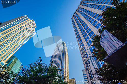 Image of skyline and city streets of charlotte north carolina usa