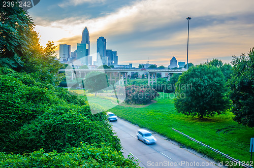 Image of sun setting over charlotte north carolina a major metropolitan c