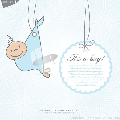 Image of Baby boy arrival announcement card.