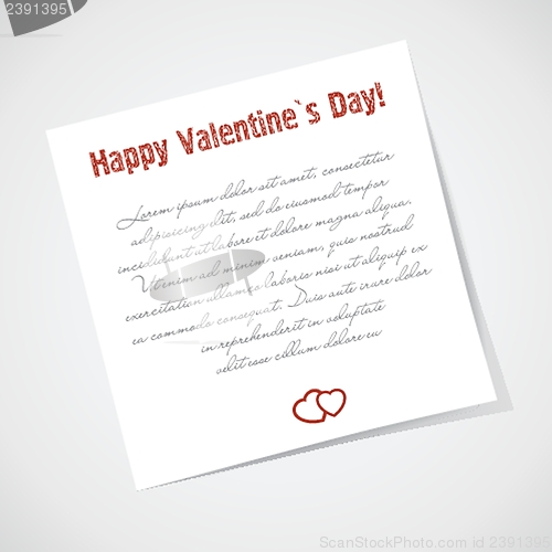 Image of Sticky note with love text. Valentines background.