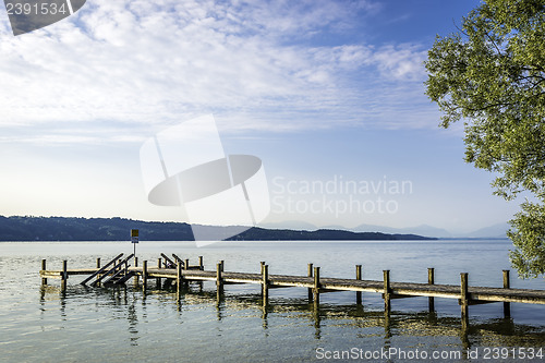 Image of Jetty at lake in the morning