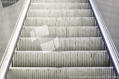 Image of heavily used and worn escalator stairs