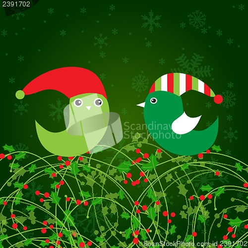 Image of Christmas frame with holly berry leaves  background