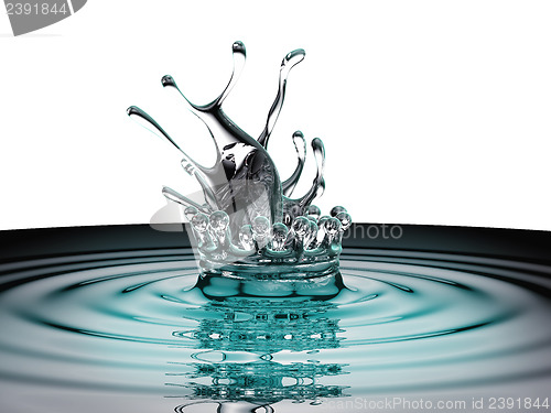 Image of Blue and silver fluid splash and ripples on surface isolated
