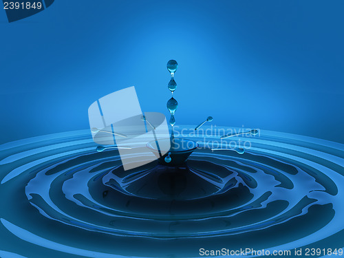 Image of Splash and splatter of blue fluid with drops 