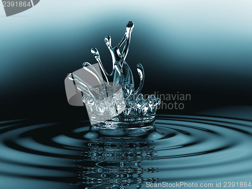 Image of Blue liquid splashes with ripples on the surface