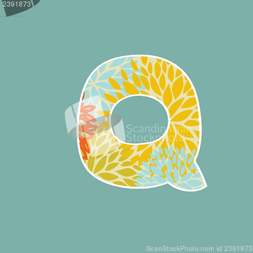 Image of Hand drawn floral letter isolated on blue background. Vintage vector alphabet