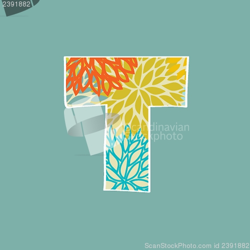 Image of Hand drawn floral letter isolated on blue background. Vintage vector alphabet