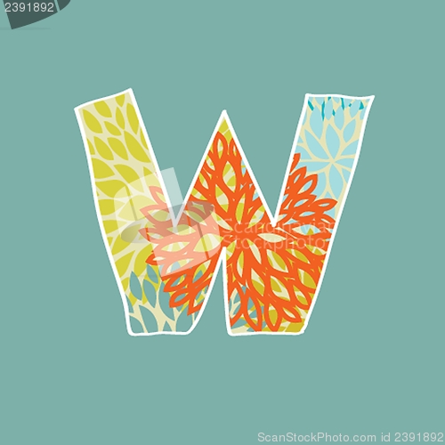 Image of Hand drawn floral letter isolated on blue background. Vintage vector alphabet