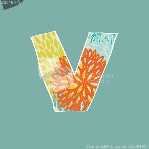 Image of Hand drawn floral letter isolated on blue background. Vintage vector alphabet