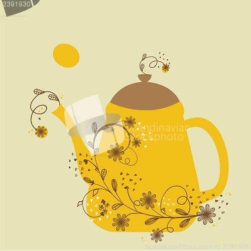 Image of Cute vintage card with teapot and floral branch