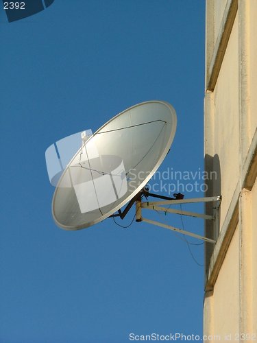 Image of satellite dish attached to the house's wall
