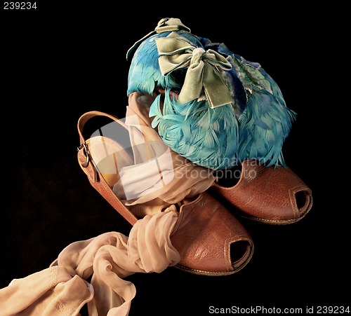 Image of vintage shoes, hat and stockings