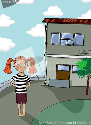 Image of Little girl and house
