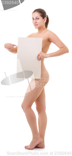 Image of figure of a naked woman with poster