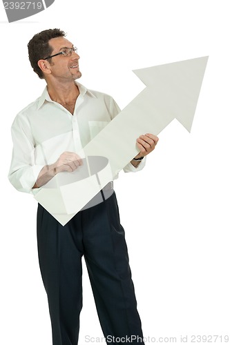 Image of mature smiling businessman holding billboard copyspace isolated