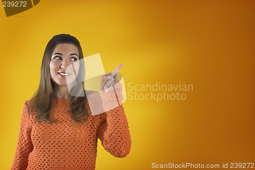 Image of Cute girl appoint to the right