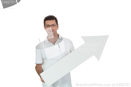 Image of mature smiling businessman holding billboard copyspace isolated