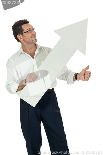 Image of mature smiling businessman holding billboard copyspace isolated