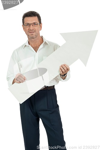 Image of mature smiling businessman holding billboard copyspace isolated