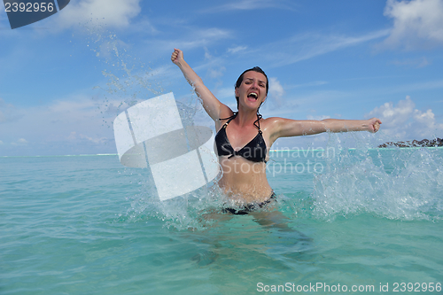 Image of happy woman enjoy  summer time