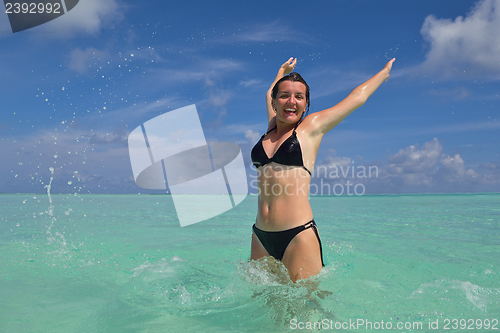 Image of happy woman enjoy  summer time